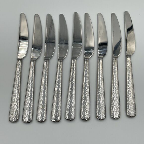 9 QTY Hampton Tomodachi ELLA Hammered Dinner Knives 9.25" French Knife Flatware - Picture 1 of 7